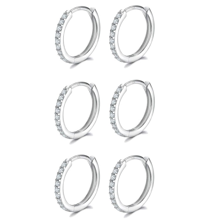 Fcebsty Sterling Silver Cuff Earrings (3 Pairs)