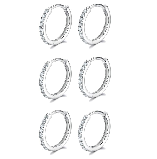 Fcebsty Sterling Silver Cuff Earrings (3 Pairs)