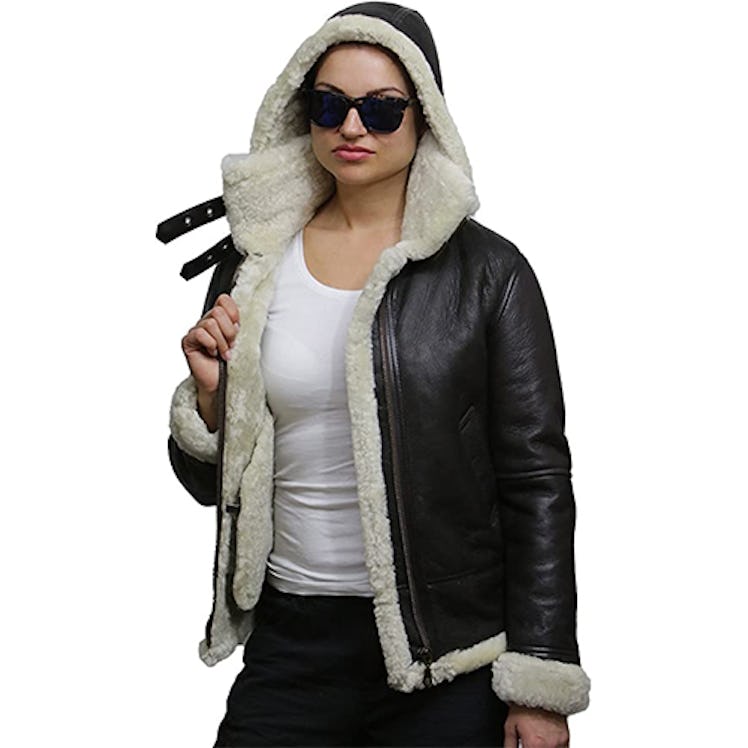 Brandslock Sheepskin Aviator Jacket With Hood