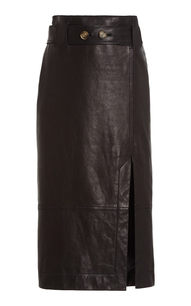 Mia Belted Leather Midi Skirt