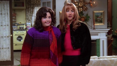 Monica and Rachel wear sweaters for Thanksgiving in 'Friends.'