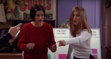 Monica and Rachel try to remember what Chandler's job is in a competition for the apartment on 'Frie...