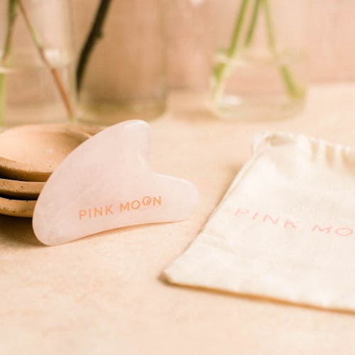 Pink Moon's gua sha tool is helpful for depuffing among other things.