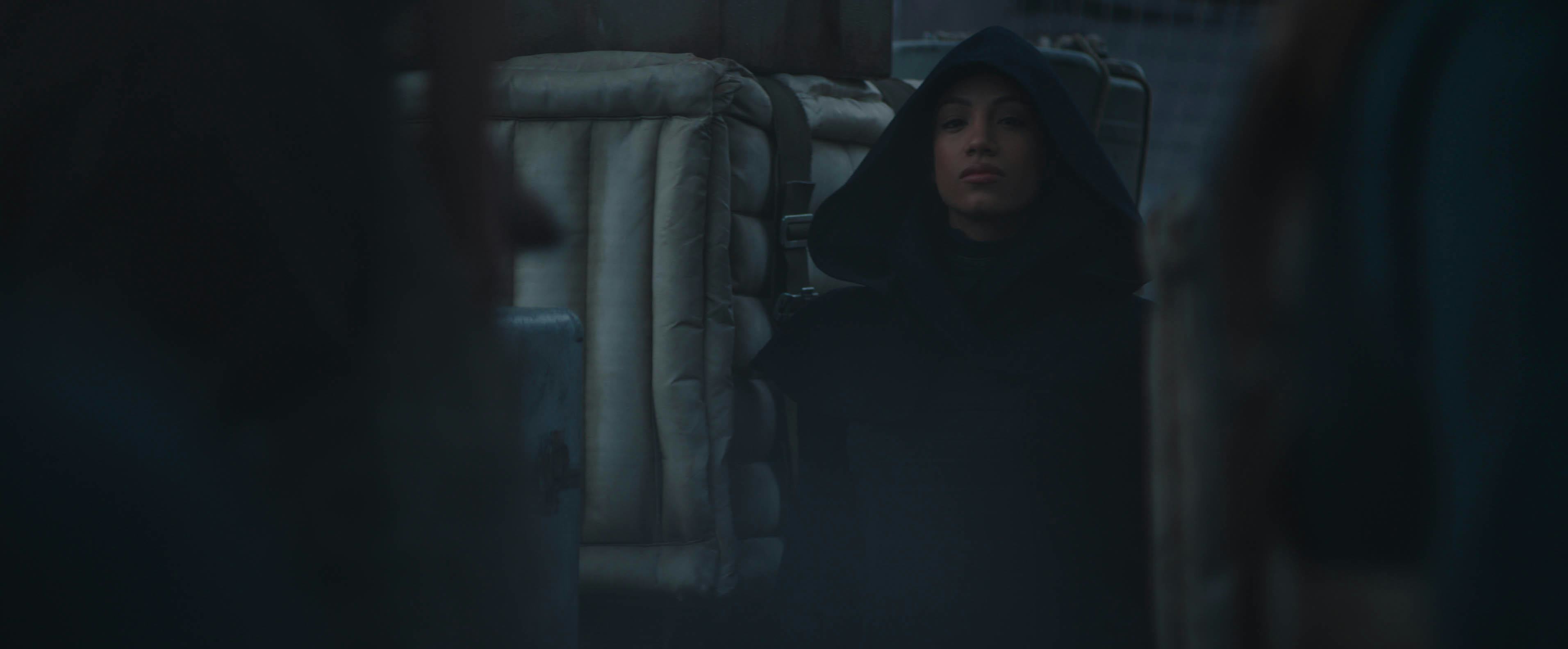 Sasha Banks as Koska Reeves in The Mandalorian wearing a black cape
