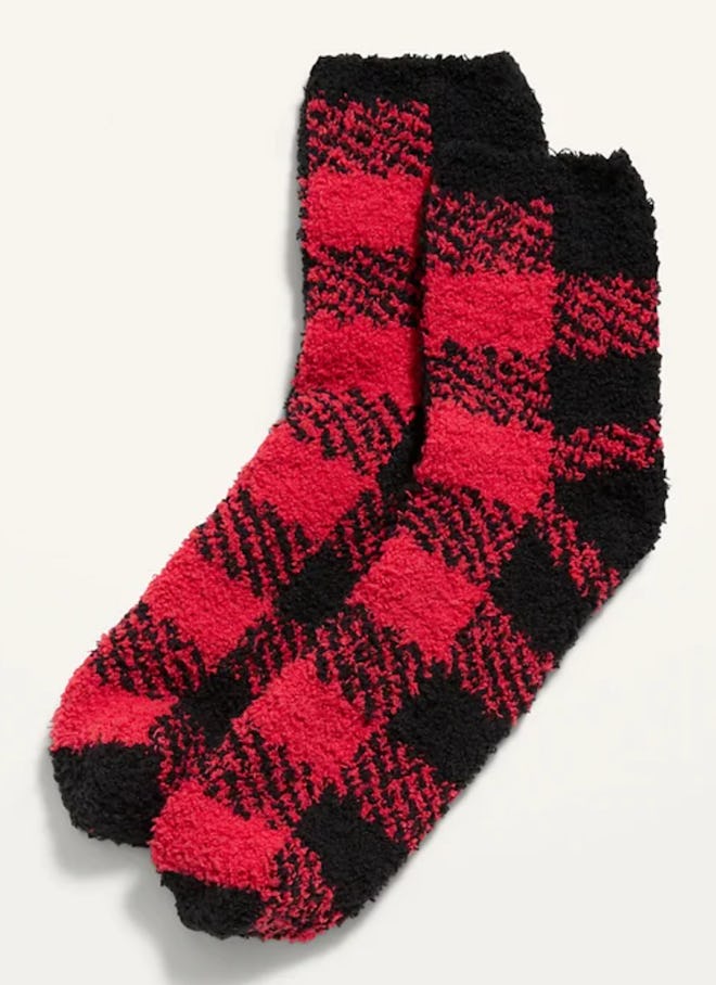 Cozy Crew Socks for Women - Red Buffalo Plaid