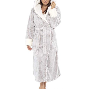 Wodstyle Women's Plus Size Fleece Fluffy Dressing Gown Hooded Bath Robe Warm Nightwear