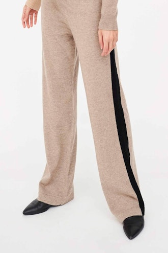 Smoke Contrast Stripe Cashmere Wide-Leg Pants