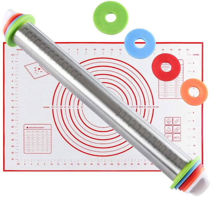 RJUN Stainless Steel Rolling Pin with Thickness Rings