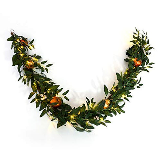 Gilded Fruit Pre-Lit Artificial Garland, 6 Feet, Clear White Lights