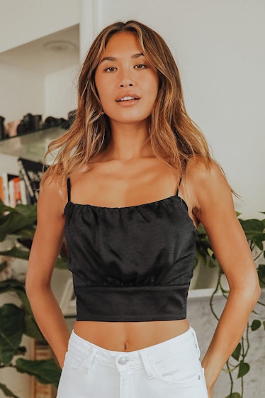 Luxe'd Out Black Satin Cropped Tank Top