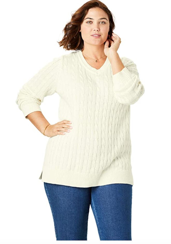 Woman Within Plus Size Cable Knit Sweater