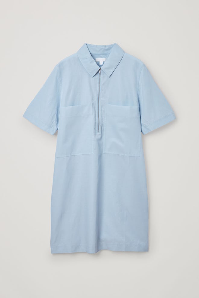 ZIP-UP COTTON CUPRO SHIRT DRESS