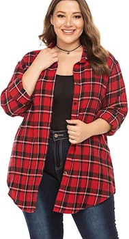 IN'VOLAND Plus Size Flannel Plaid Shirt