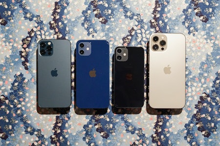 Left to right: iPhone 12 Pro, iPhone 12, iPhone 12 mini, and iPhone 12 Pro Max.
