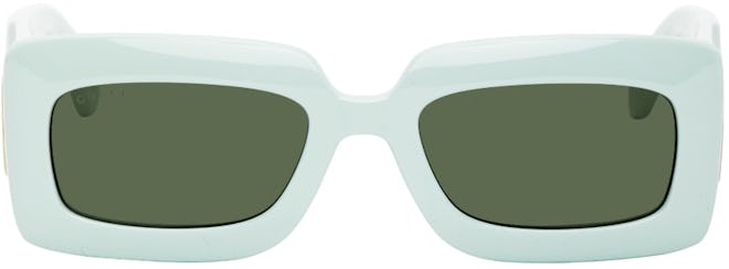 Green Thick Rectangular Injection Sunglasses