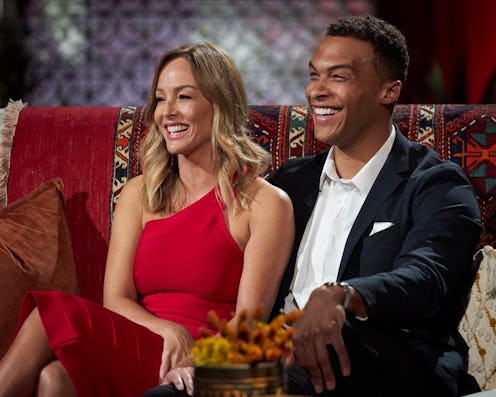 Clare Crawley and her fiancé Dale Moss speak to Chris Harrison after getting engaged on 'The Bachelo...