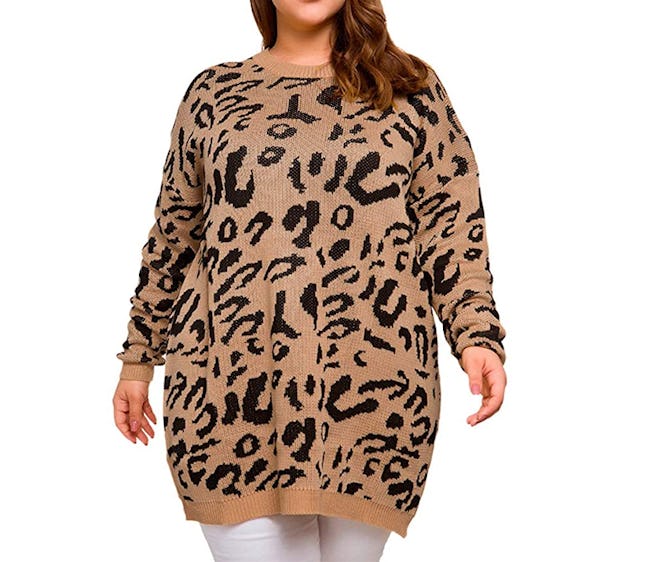 Allegrace Plus Size Leopard Print Sweater