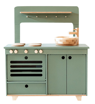MidMini Handcrafted Wooden Play Kitchen With Pizza Oven
