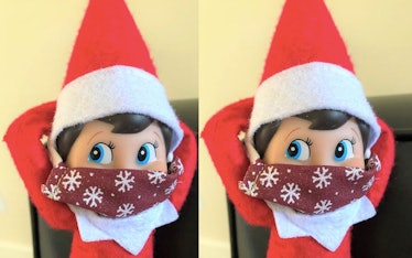 Elf on the Shelf is wearing a snowflake mask due to the coronavirus pandemic.