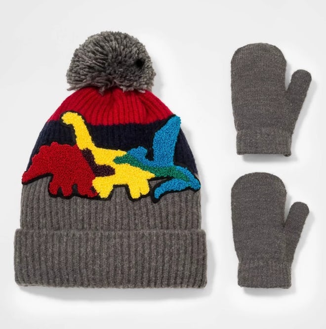 Cat & Jack Dino Knit Beanie with Magic Mittens