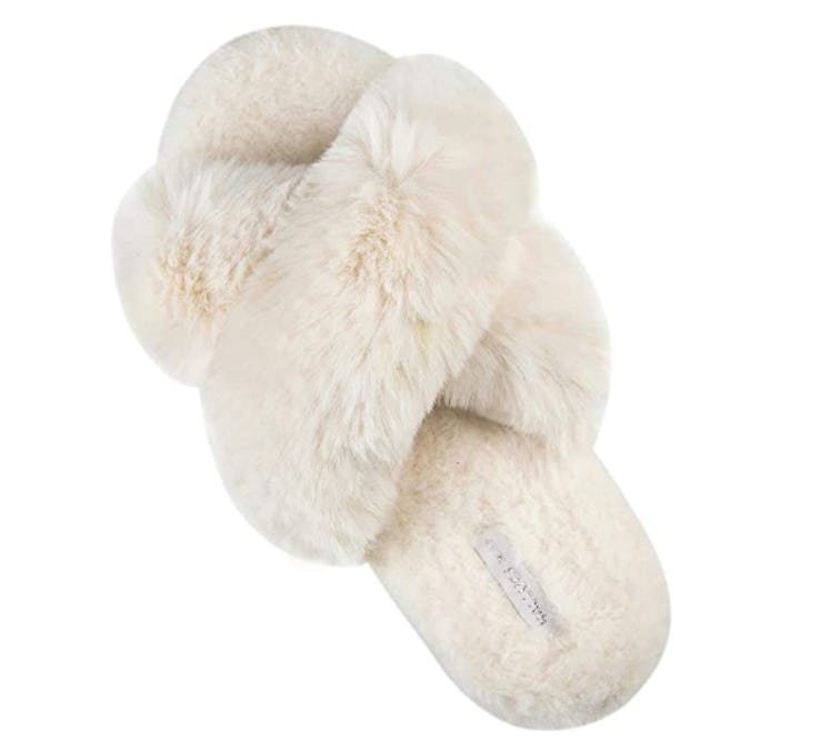 HALLUCI Women's Cross Band Soft Plush Slippers