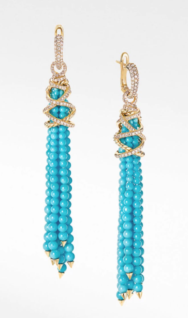 Helena Tassel Earrings with Turquoise, Diamonds and 18K Yellow Gold