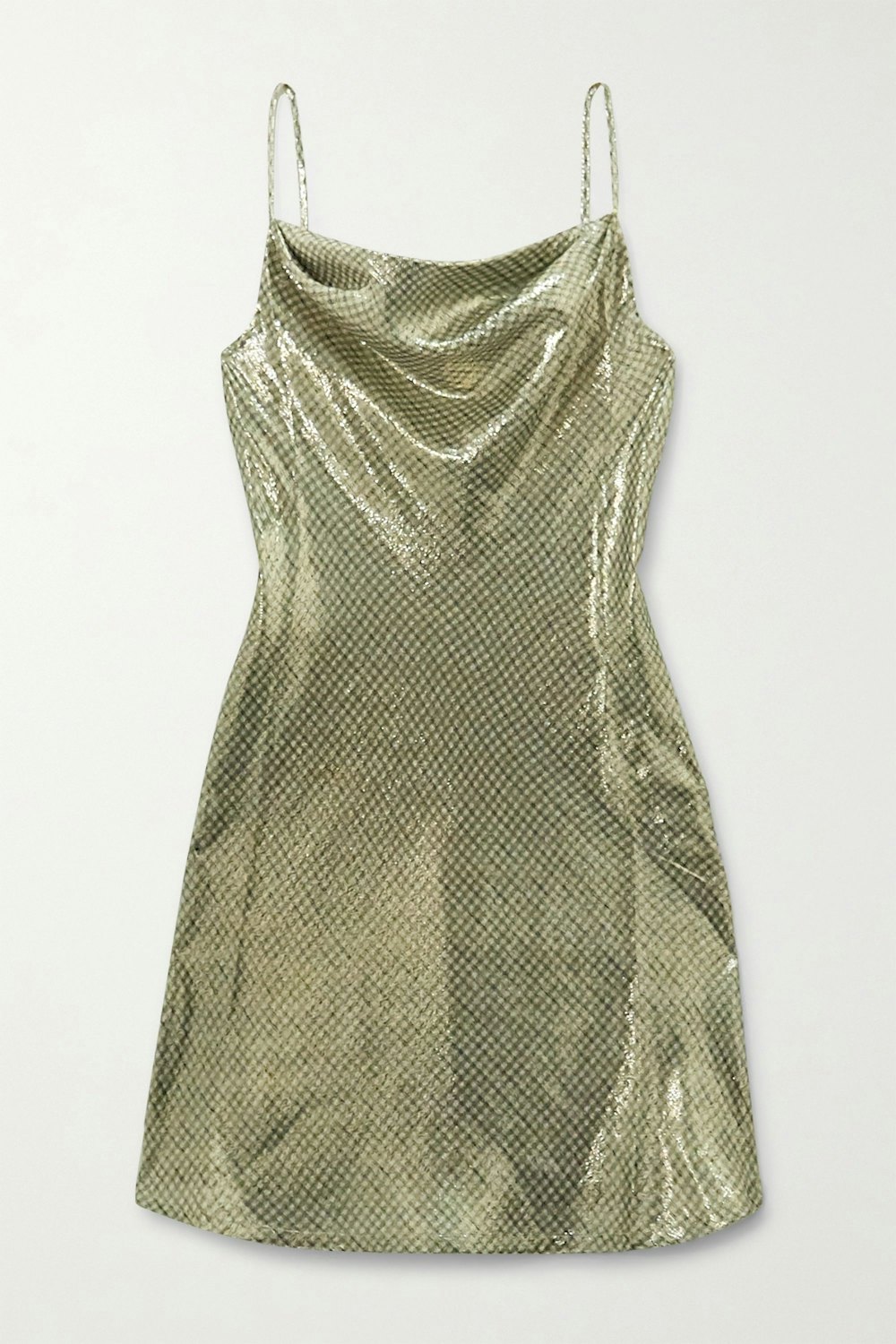 Draped metallic checked silk-blend mini dress