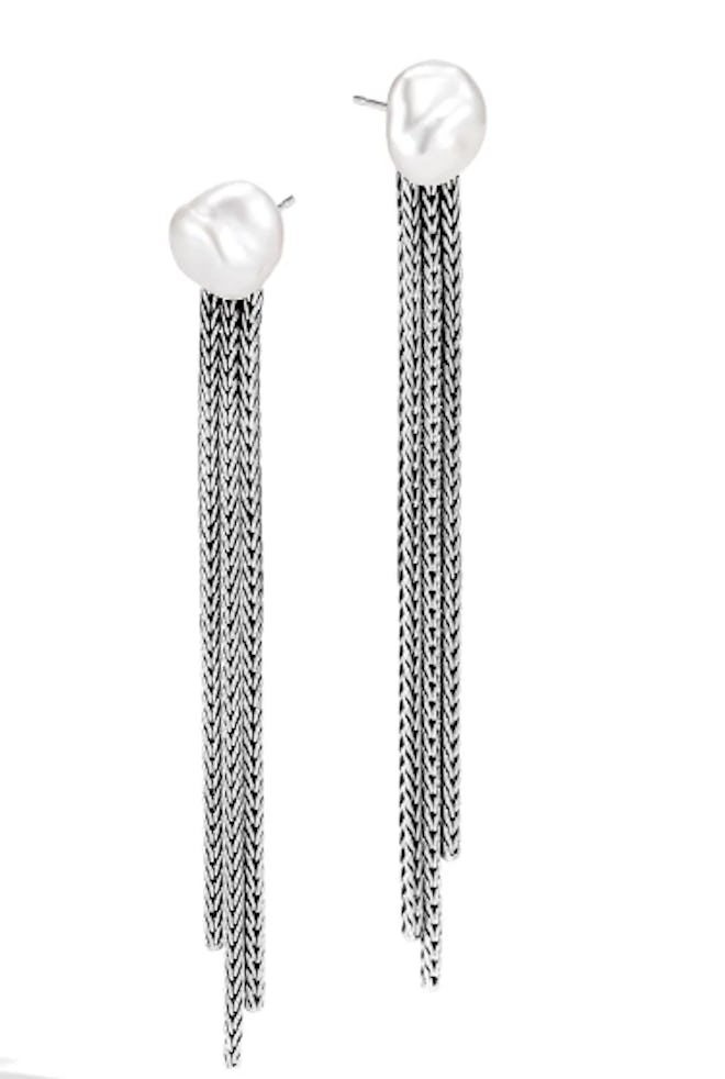 Classic Chain Fresh Water Pearl & Silver Drop Earrings