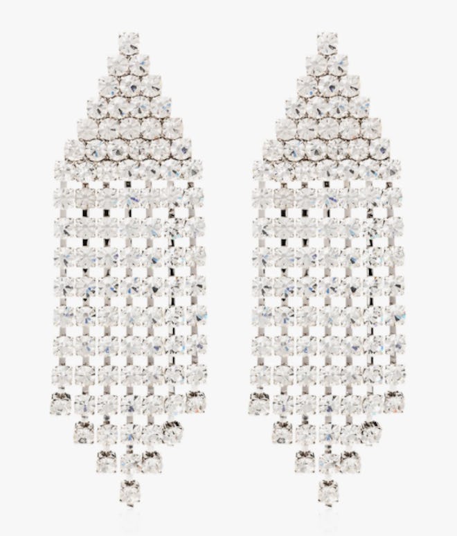 Silver Tone Triangle Cascade Crystal Earrings