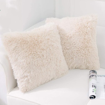 NordECO Faux Fur Throw Pillow Covers (2-Pack)