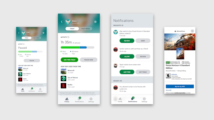A screenshot of Microsoft's newly enhanced parental control settings for Xbox and Windows.