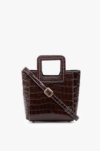 MINI SHIRLEY LEATHER BAG | MOCHA PATENT CROC EMBOSSED