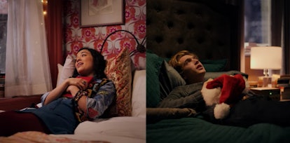 Dash and Lily from 'Dash & Lily' on Netflix lay in their beds, singing a Christmas song. 