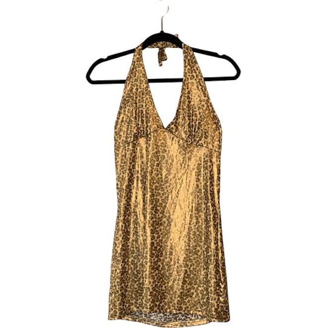 Gold Sparkle Leopard-Print Halter Dress