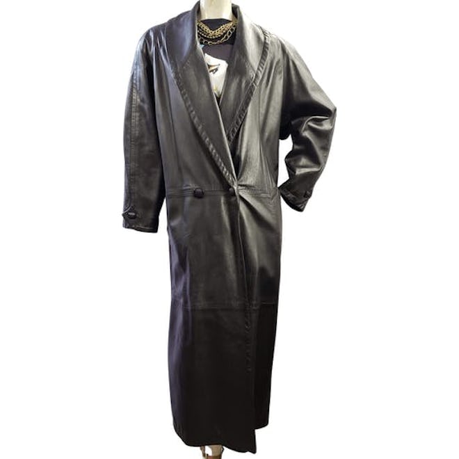 '80s Oversize Maxi-Length Leather Coat