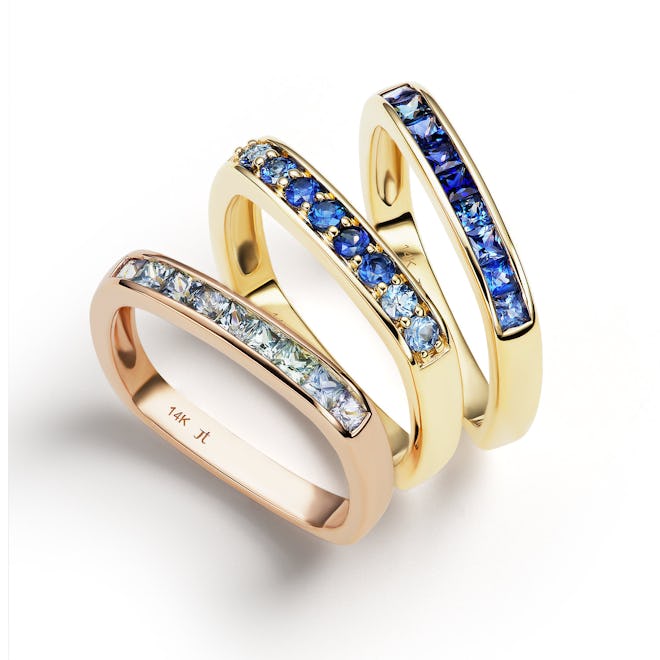 Cirque Small Square Stacking Bands with Blue Sapphires