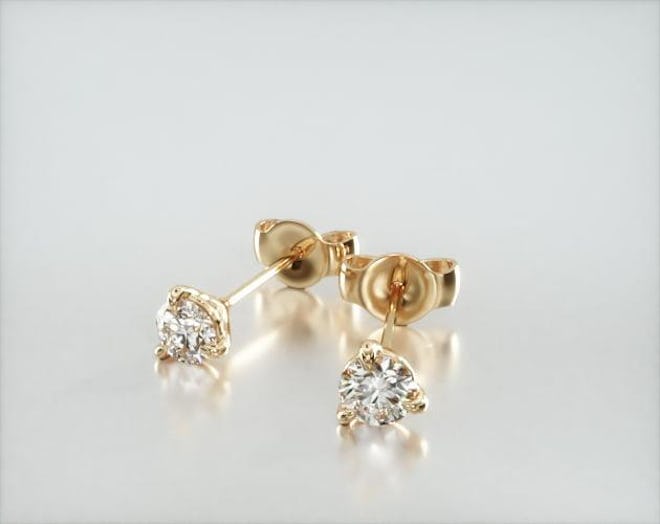 14K Yellow Gold Three Prong Martini Round Brilliant Lab Created Diamond Earrings