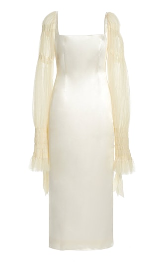 Ruby Tulle-Sleeve Wool-Silk Midi Dress 