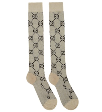 Gucci Off-White & Gold Lamé GG Socks