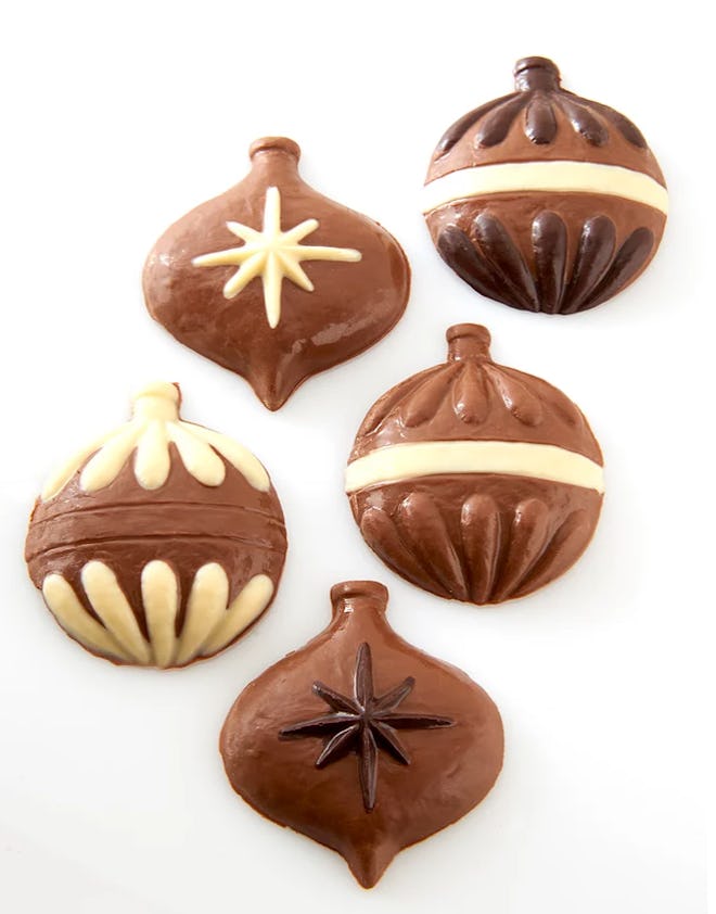 chocolates in the shape of holiday ball ornaments