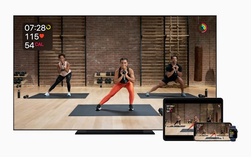Screenshots of Apple Fitness+ on Apple TV, iPad, iPhone. Apple's new streaming workout service goes ...