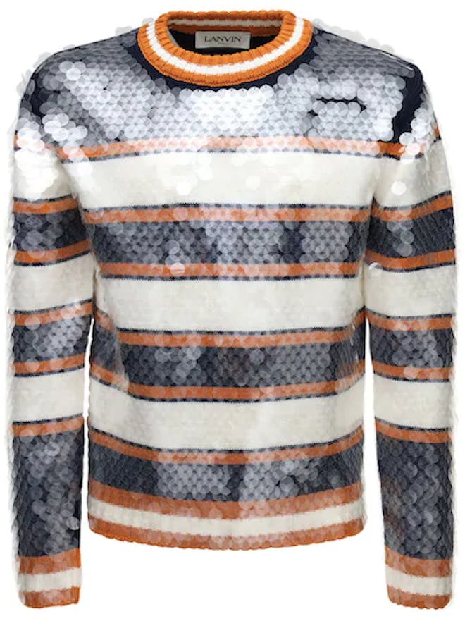 Lanvin Sequined Striped Wool Knit Sweater