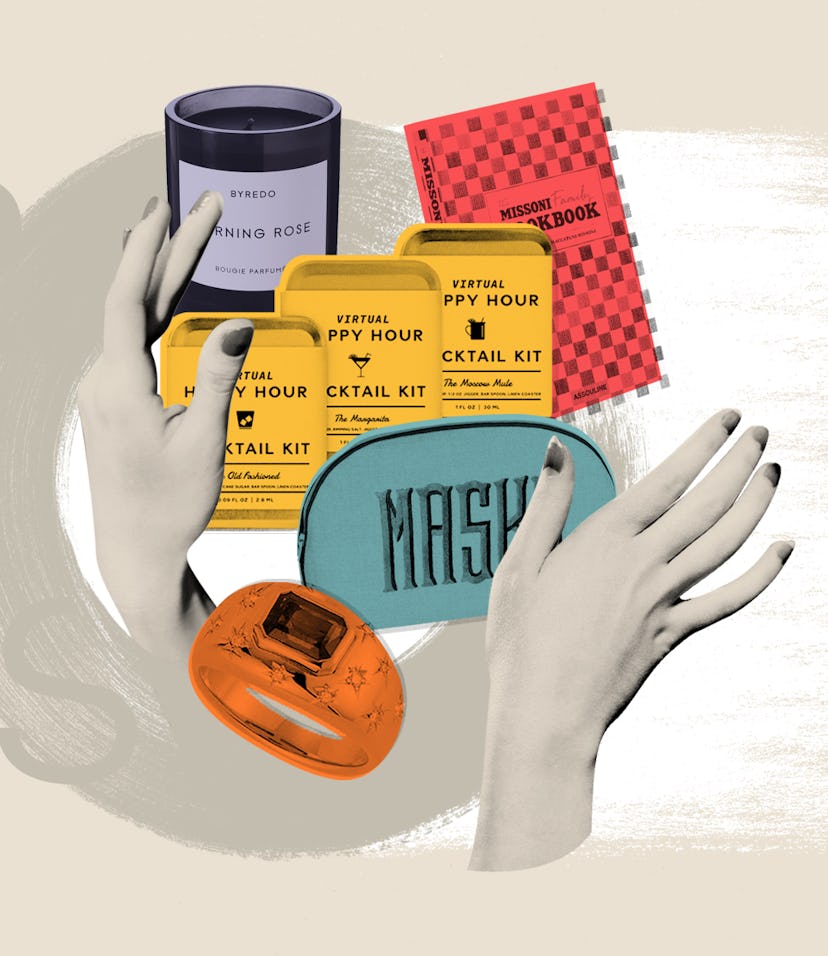 A collage with hands holding different Zodiac sign gifts.