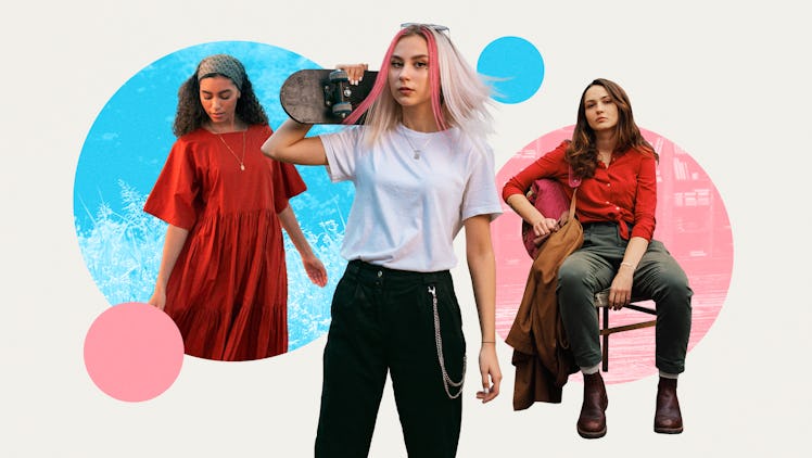 Collage of three 2020's Viral Internet Fashion Aesthetics styles worn by three ladies