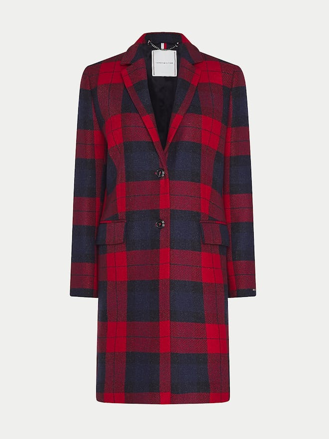 CURVE PLAID WOOL COAT