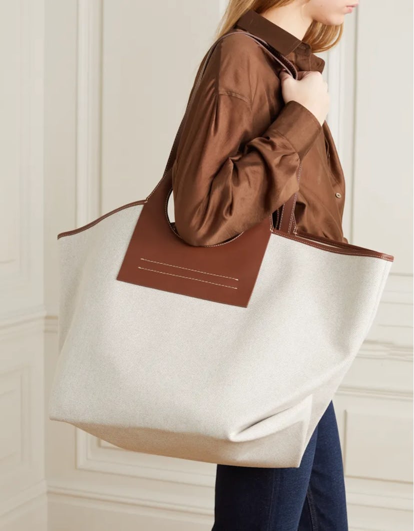Cala Large Leather-Trimmed Canvas Tote