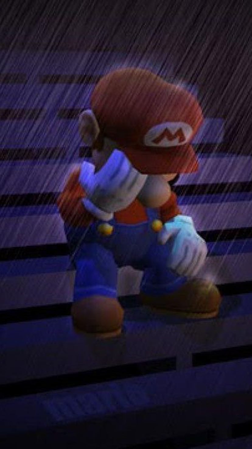 Mario crying in the rain