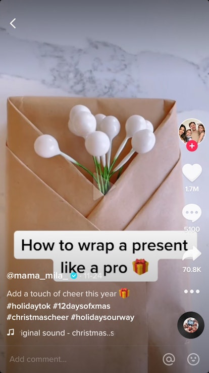 This TikTok from @mama_mila shows her unique gift wrapping hack by folding in layers to her gift