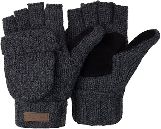 Winter Knitted Convertible Fingerless Gloves Wool 