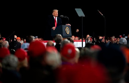 President Donald Trump speaks during a rally to support Republican Senate candidates in Valdosta, Ga...